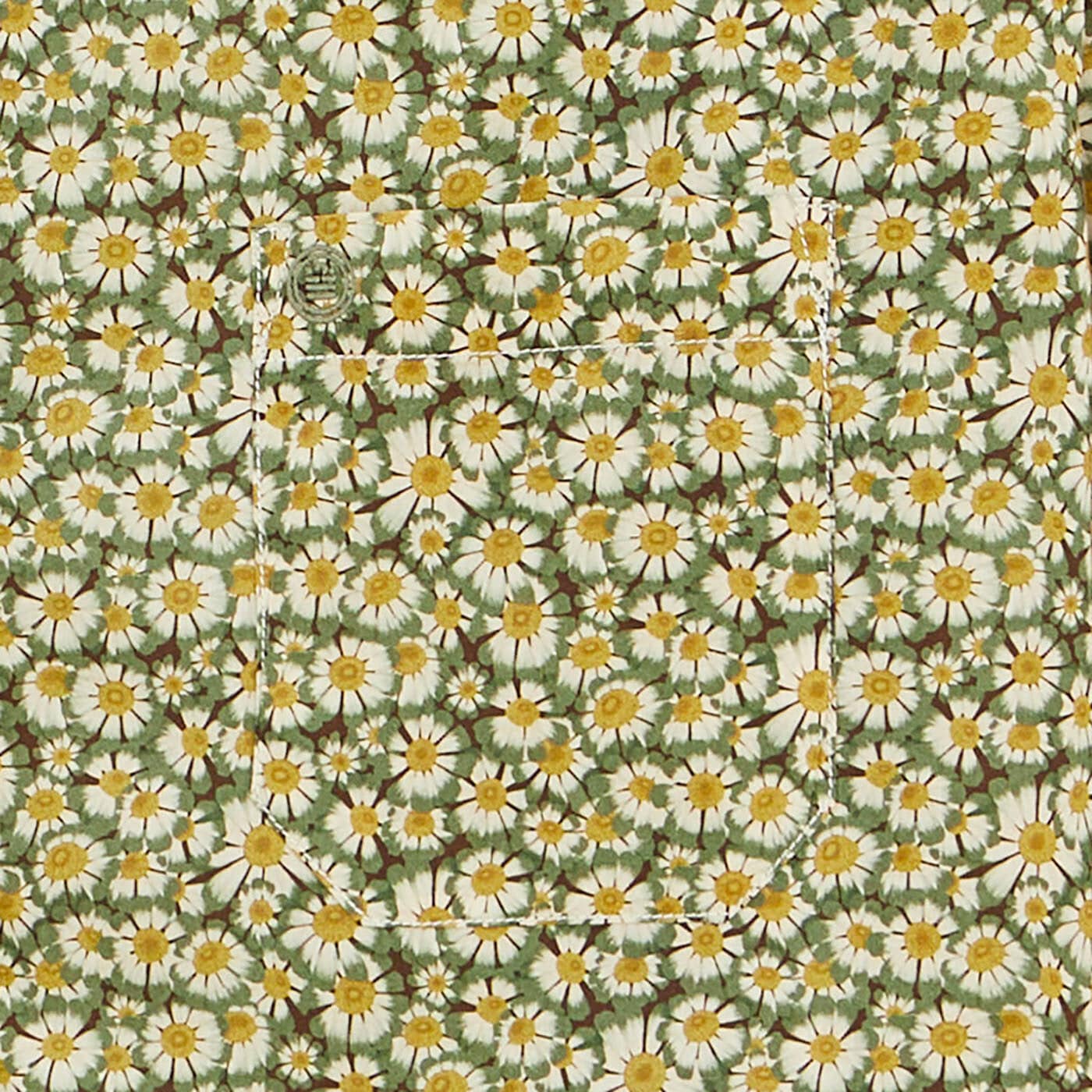 Olive green daisy long-sleeved cotton shirt