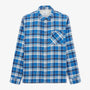 Ocean blue long-sleeved cotton plaid shirt