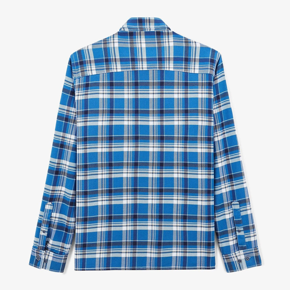 Ocean blue long-sleeved cotton plaid shirt