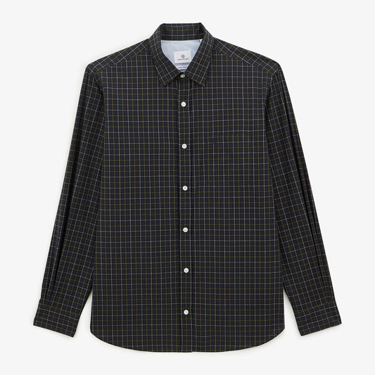 Dark blue long-sleeved shirt in checked fabric