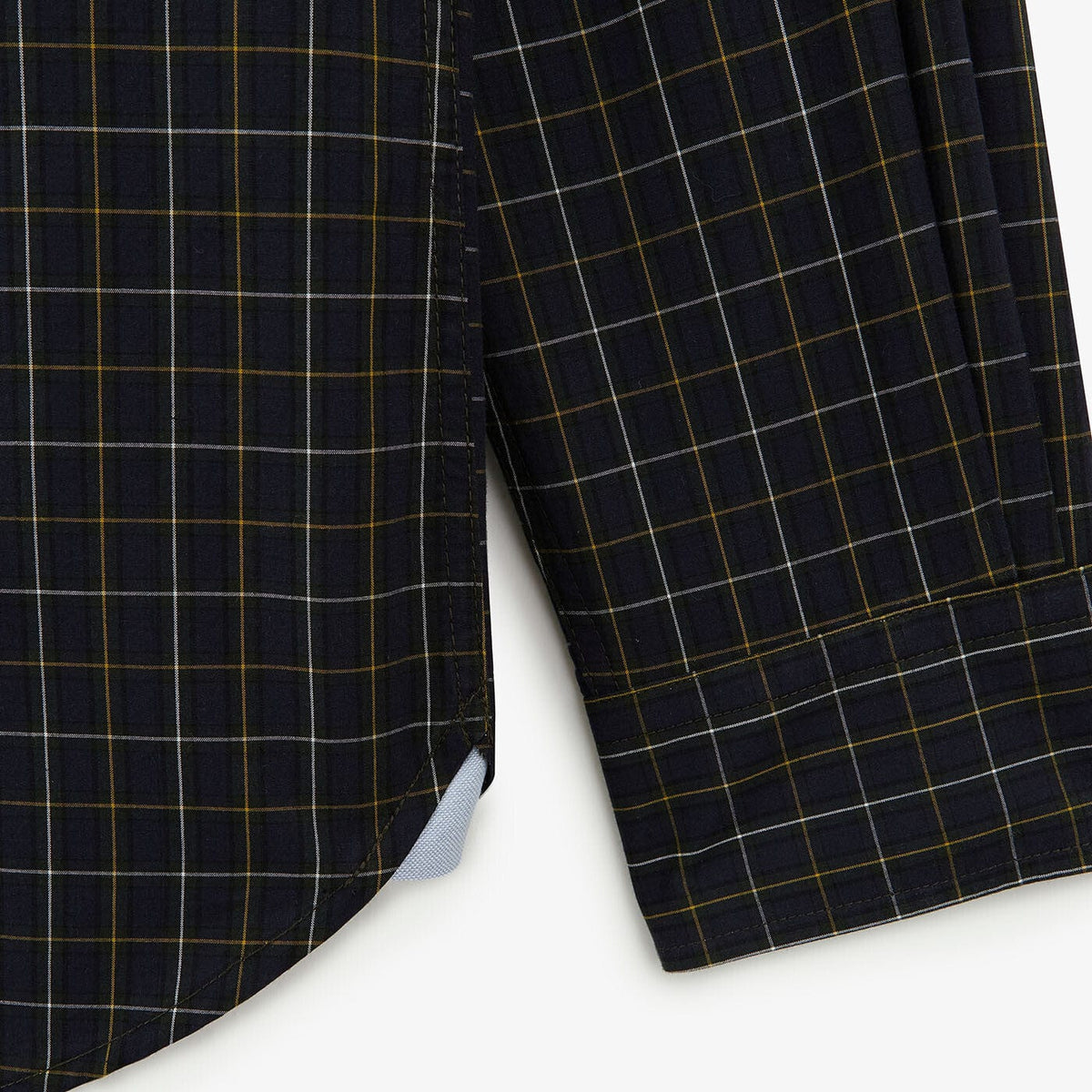 Dark blue long-sleeved shirt in checked fabric