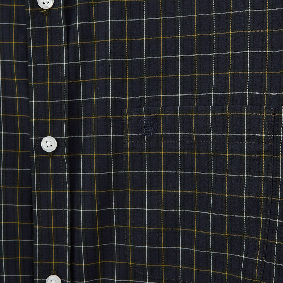 Dark blue long-sleeved shirt in checked fabric