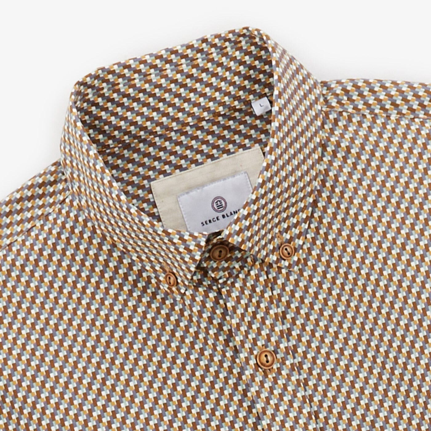 Long-sleeved shirt with hazelnut geometric print