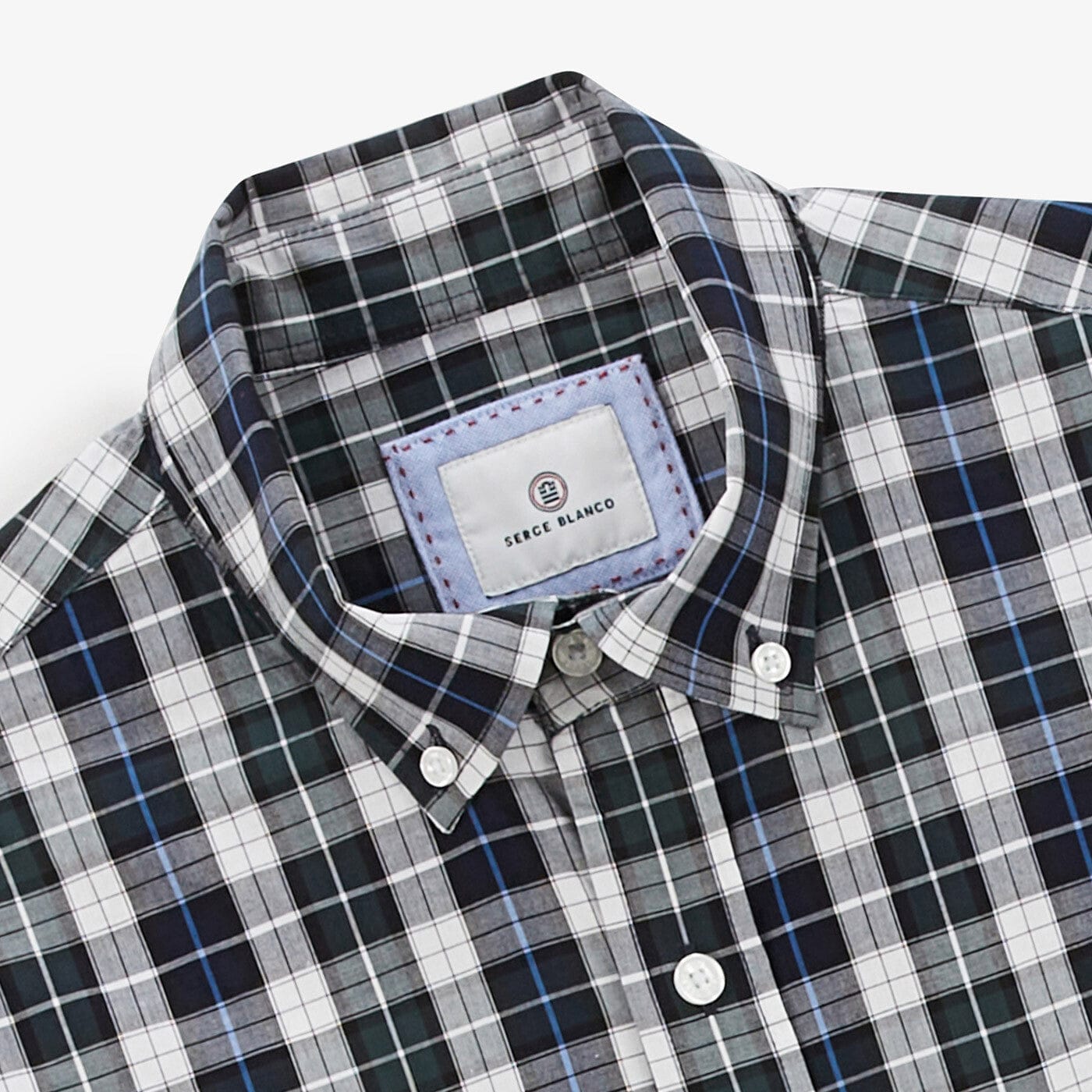 Dark blue plaid long-sleeved shirt