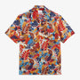 Short-sleeved apricot bowling shirt with fancy print