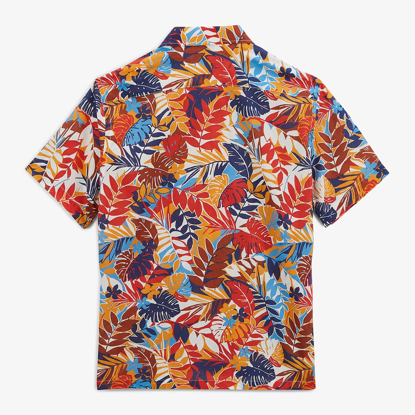 Short-sleeved apricot bowling shirt with fancy print