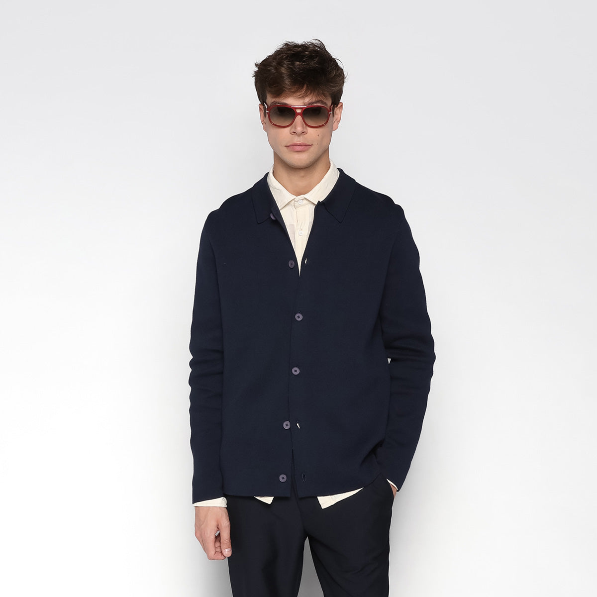 Dark Navy Blue Polo Neck Cardigan Messi Men SERGE BLANCO