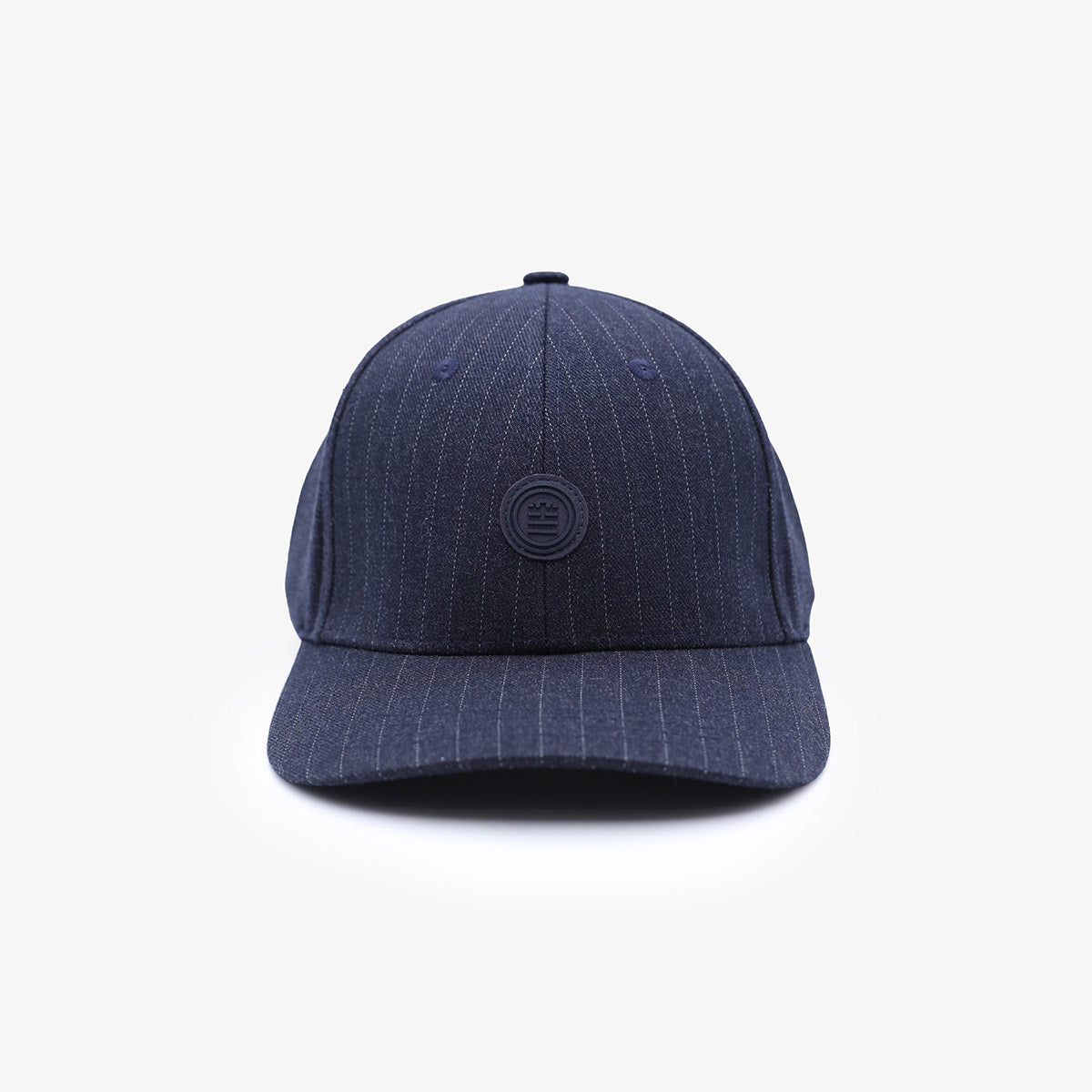 Navy blue wool baseball cap with stripes
