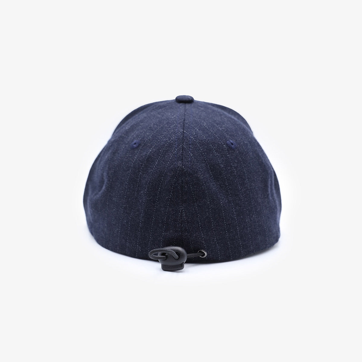 Navy blue wool baseball cap with stripes