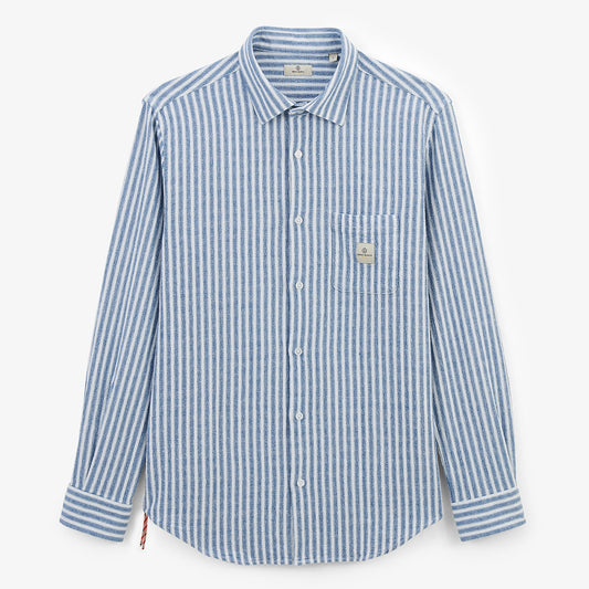 Men's sky blue cotton woven striped long-sleeved shirt SERGE BLANCO