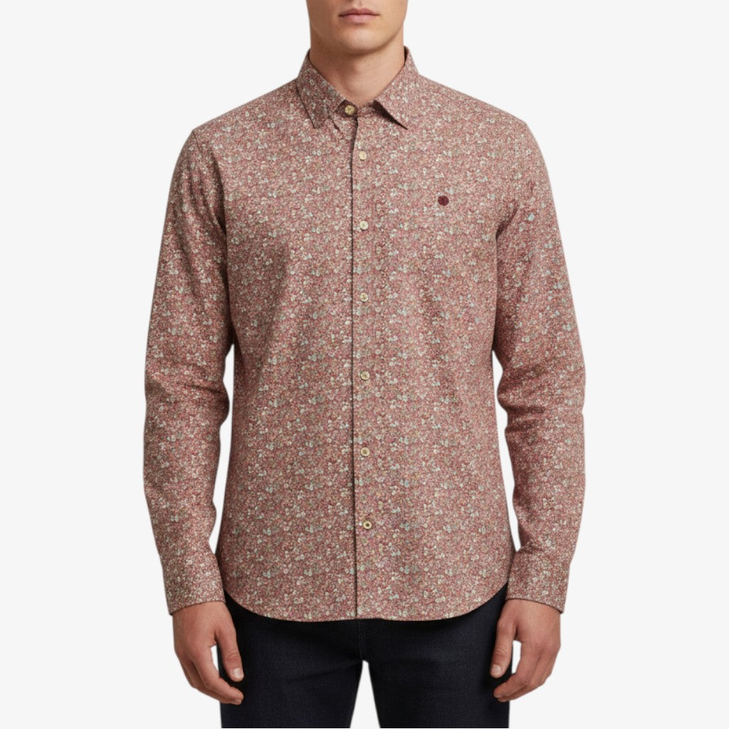 Charles Men's Merlot Red Floral Print Cotton Long Sleeve Shirt with Chest Pocket by SERGE BLANCO