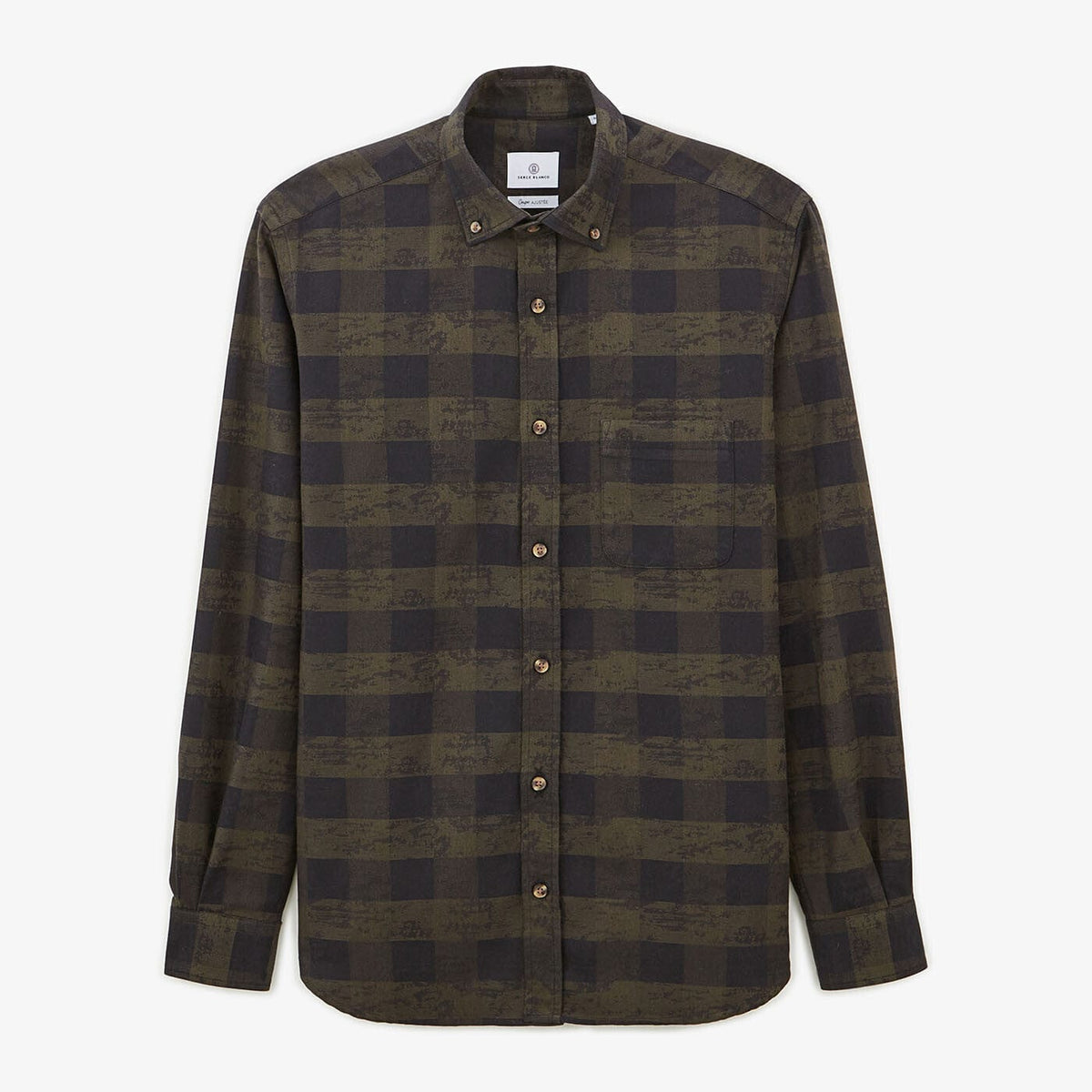 Long-sleeved military plaid shirt in cotton