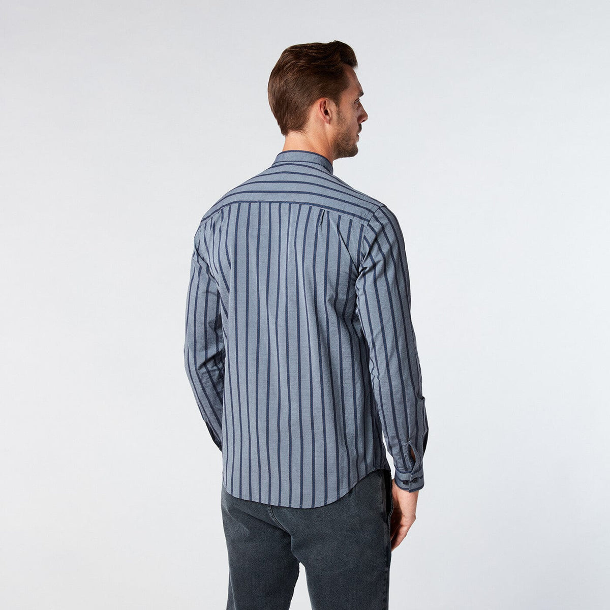 Men's slim fit striped shirt in blue cotton men's serge blanco