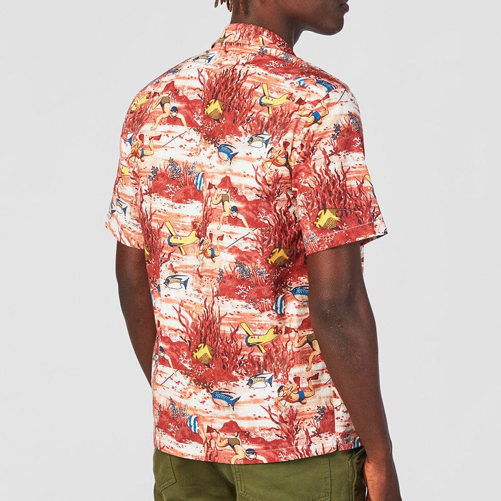 Men's short-sleeved brick print shirt in white serge