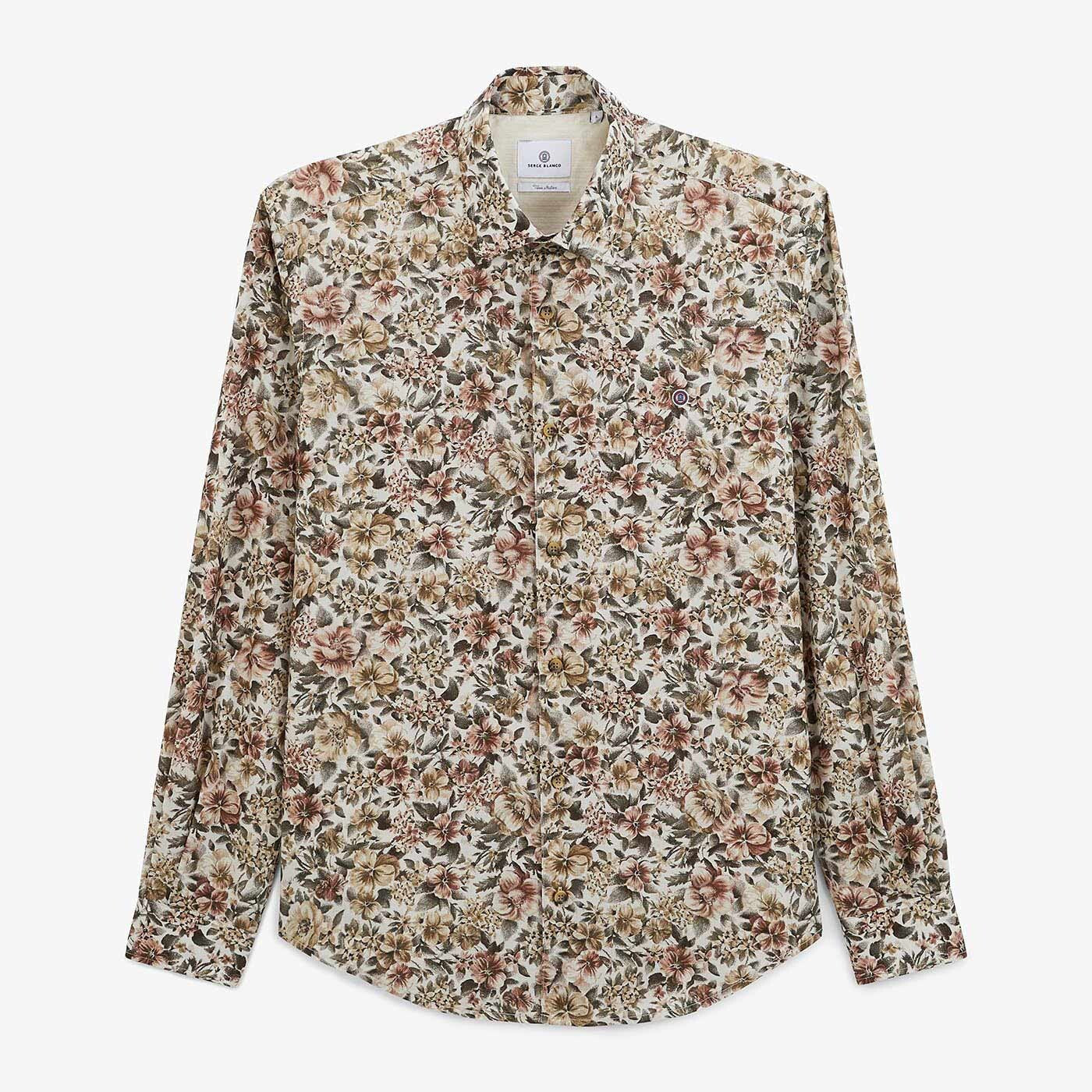 SERGE BLANCO men's military green floral long-sleeved cotton shirt