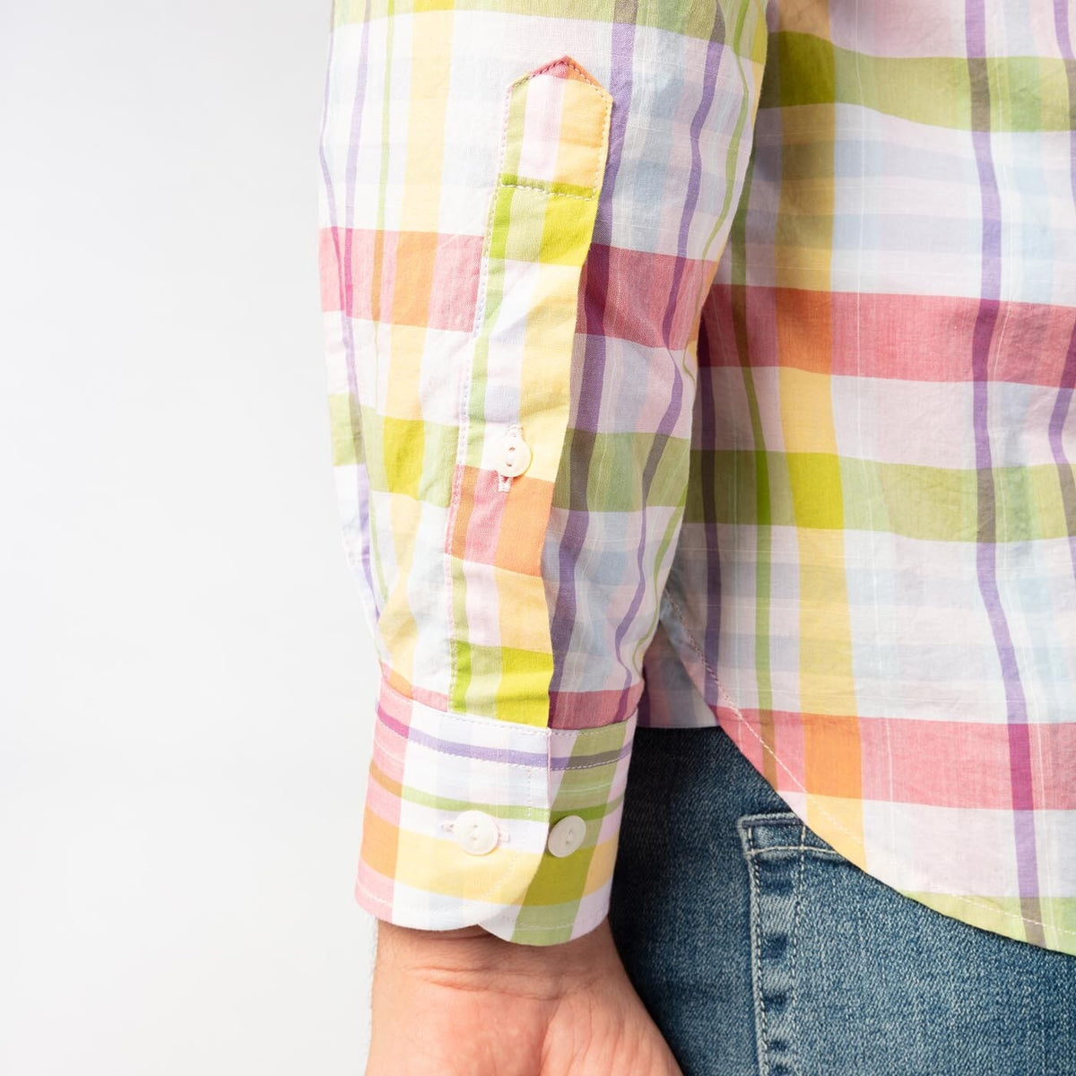 Men's multicolored checkered long-sleeved cotton shirt in serge blanco