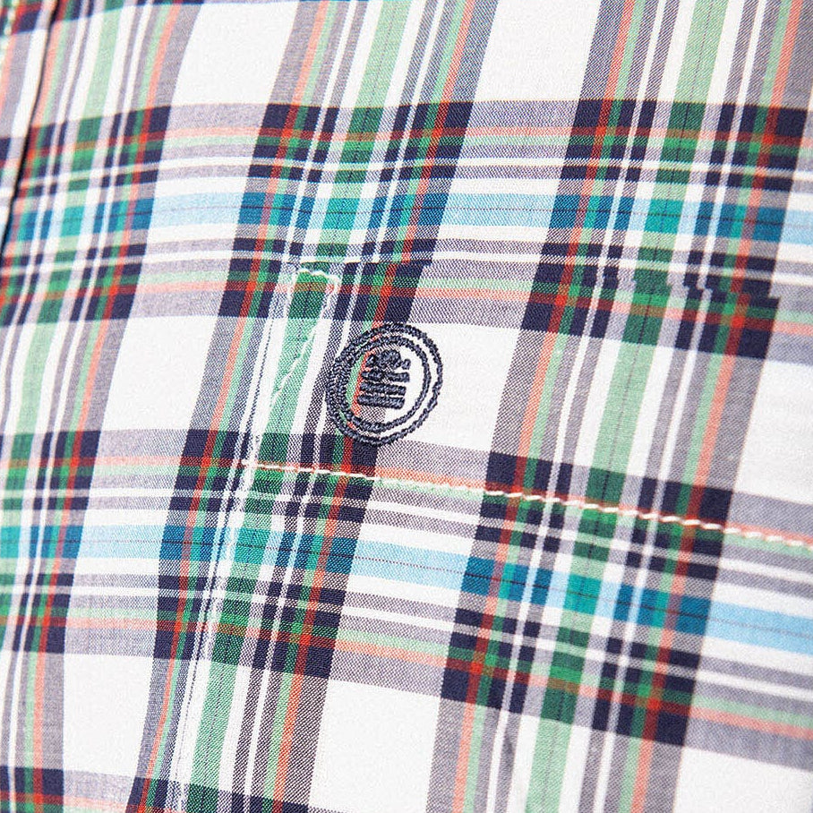 Men's long-sleeved checked cotton shirt in green gradient serge blanco