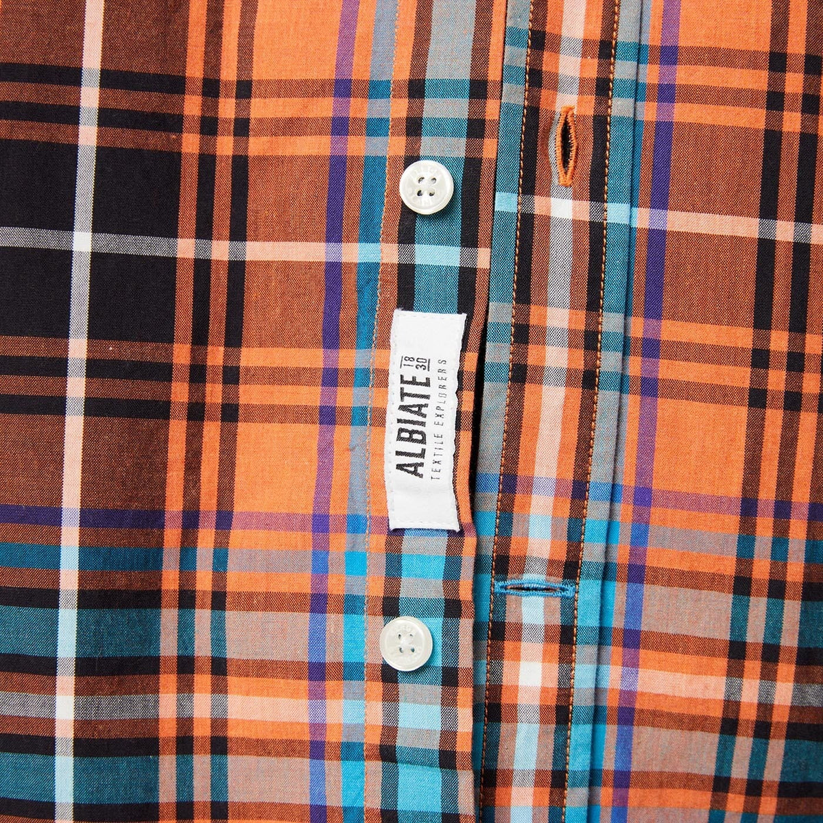 Men's brick orange checkered long-sleeved cotton shirt in serge blanco