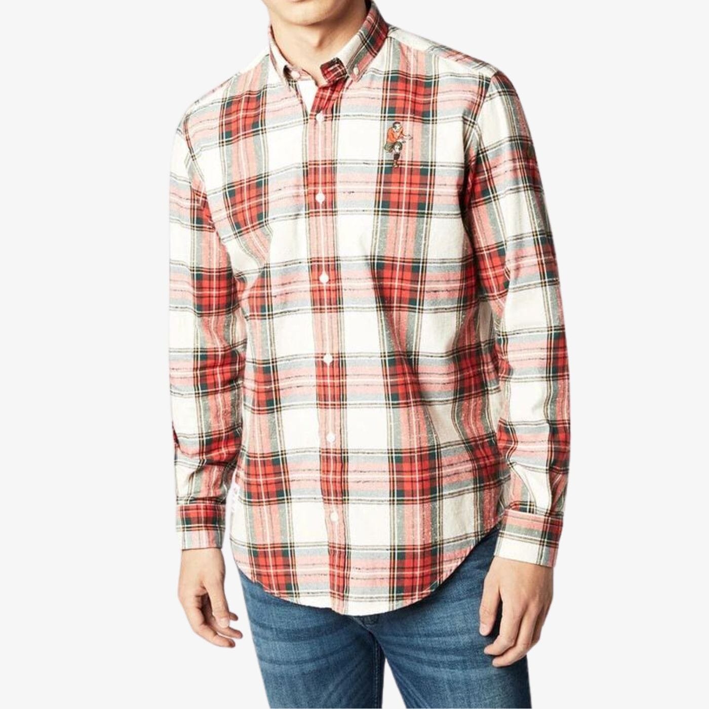 Men's red checkered long-sleeved cotton shirt in serge blanco