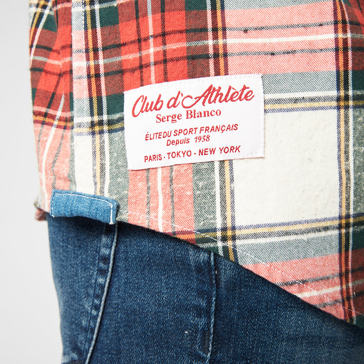 Men's red checkered long-sleeved cotton shirt in serge blanco