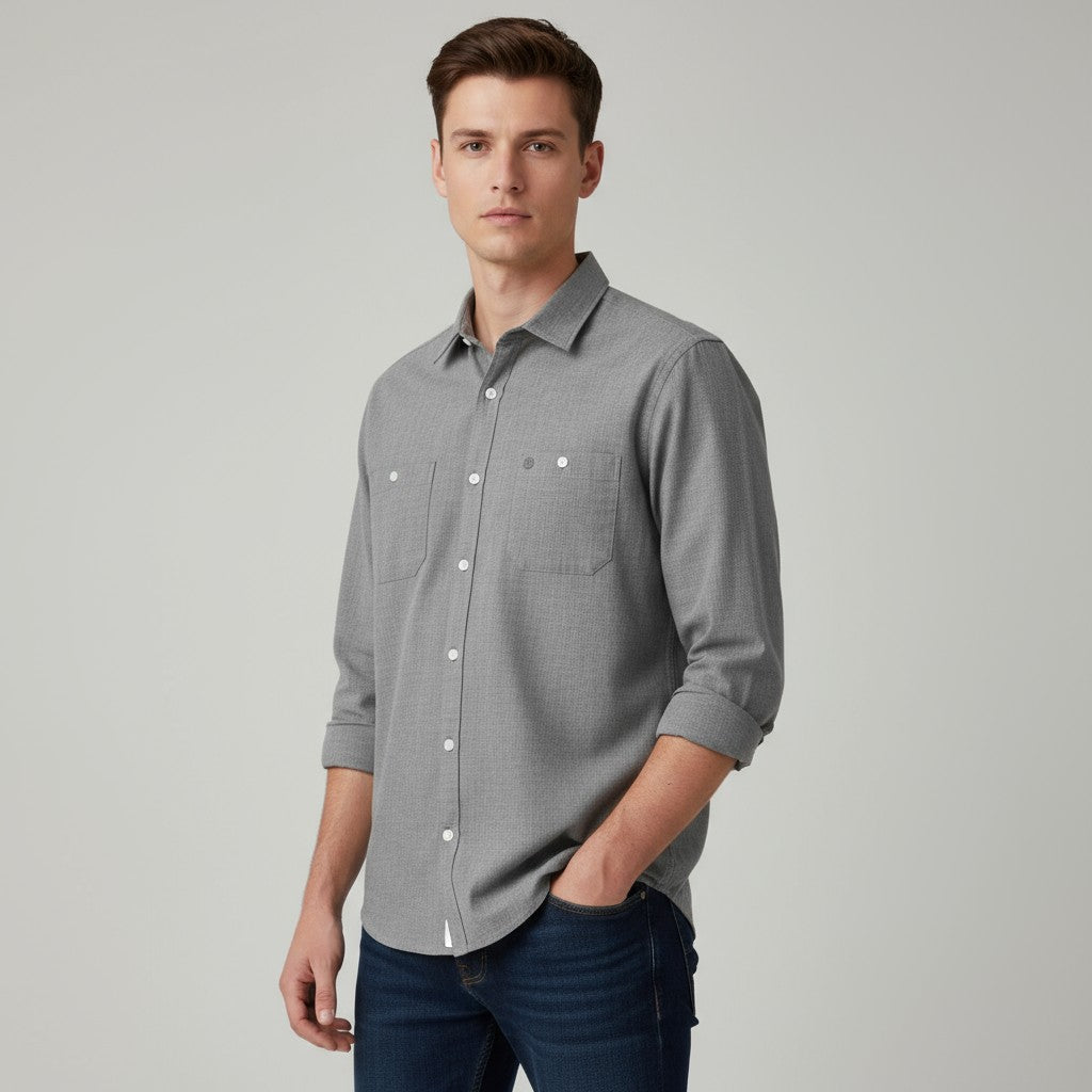 Charles men's anthracite gray cotton long-sleeved shirt SERGE BLANCO