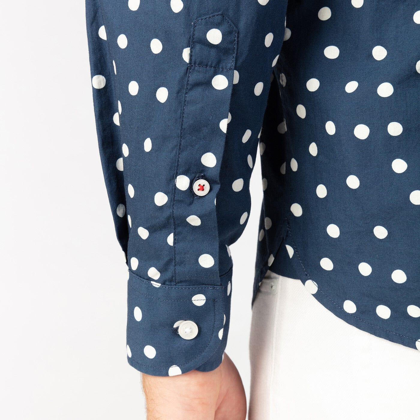 Men's dark blue polka dot long-sleeved cotton shirt in serge blanco