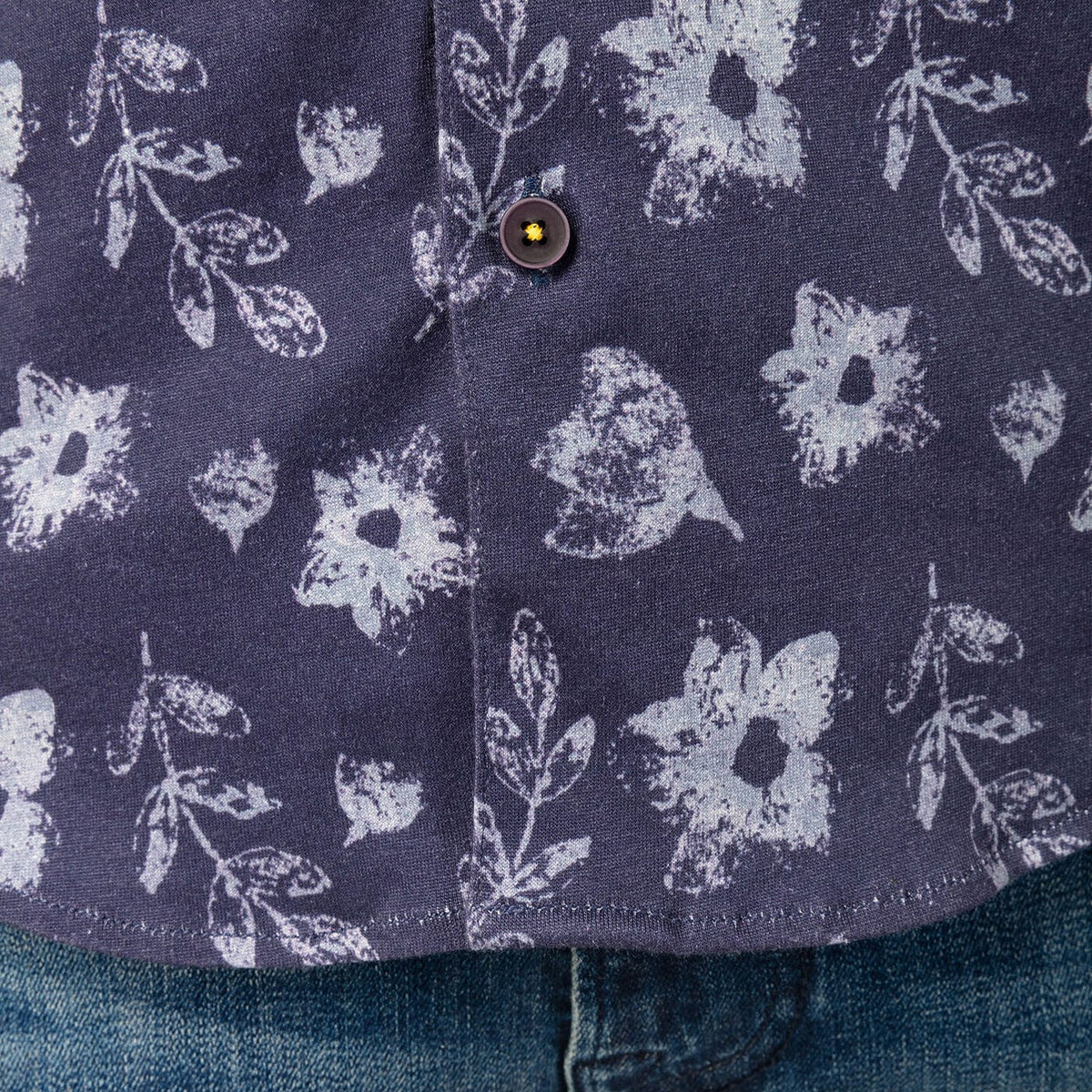 Men's navy blue long-sleeved patterned cotton shirt by Sege Blanco