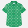 Short-sleeved grass green polka dot cotton shirt
