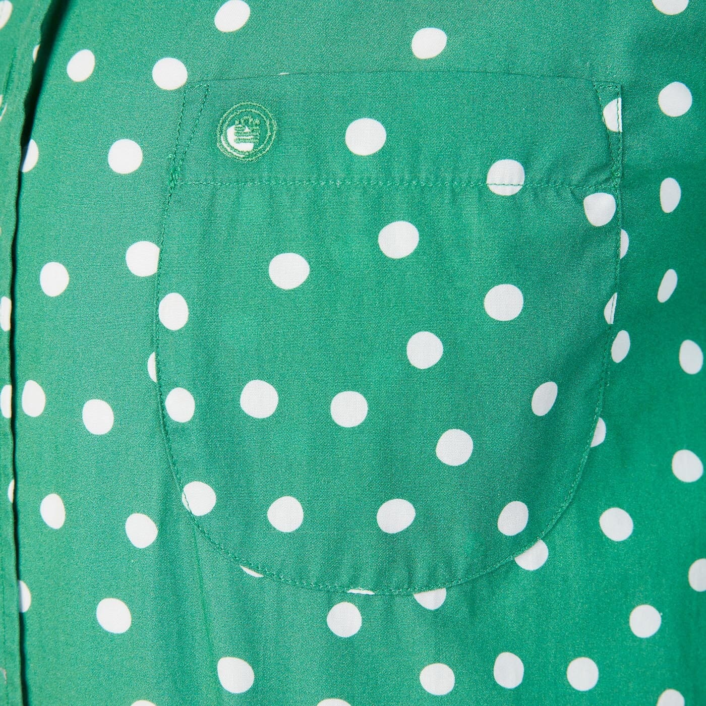 Men's short-sleeved grass green polka dot shirt in serge blanco cotton