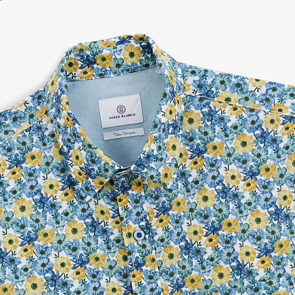Men's regular blue aviator shirt with cornflower print, serge blanco
