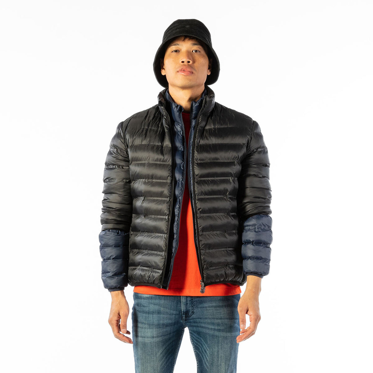 Navy blue long-sleeved Piumino down jacket