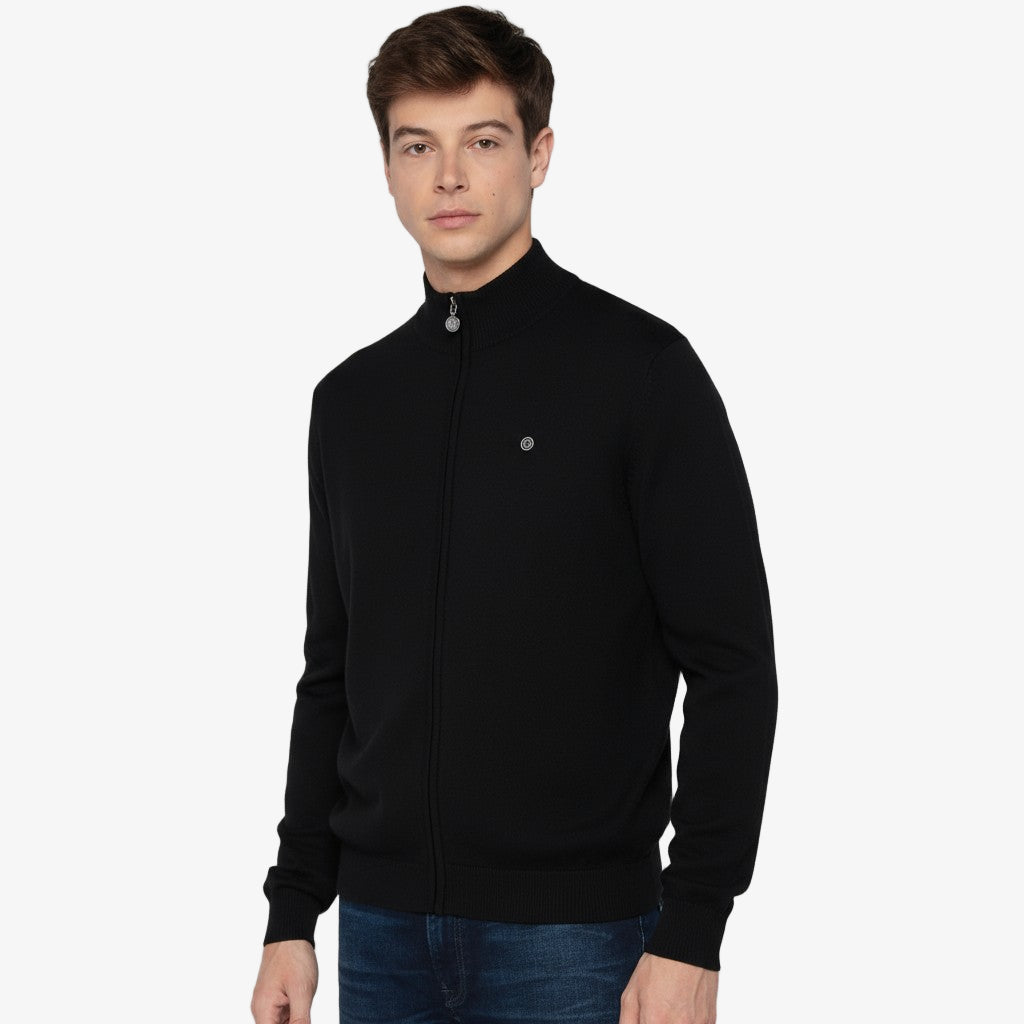Morgan Men's Black Zip-Up High-Neck Cardigan SERGE BLANCO
