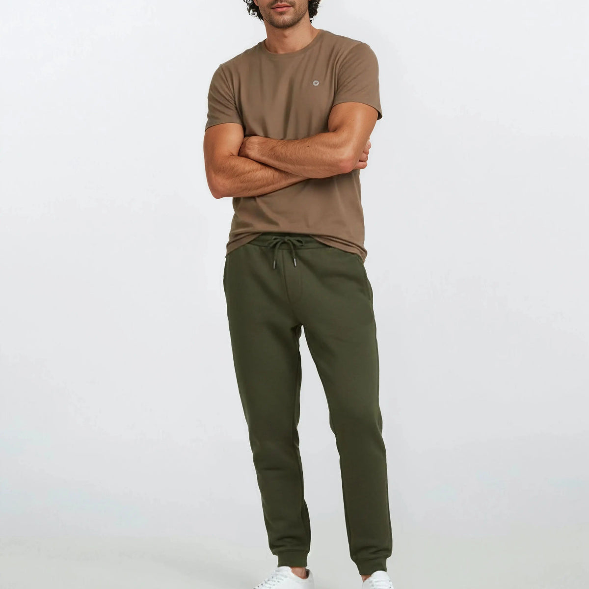 Men's army green brushed cotton fleece jogging pants SERGE BLANCO