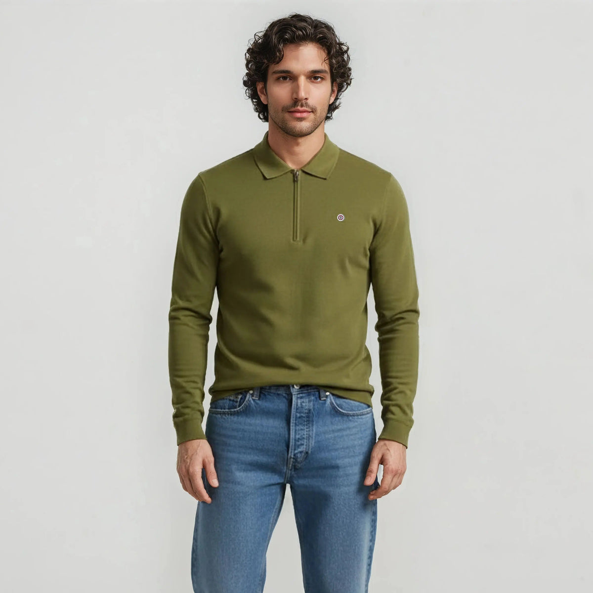 Luke men's bronze cotton long-sleeved rugby shirt in blanco serge