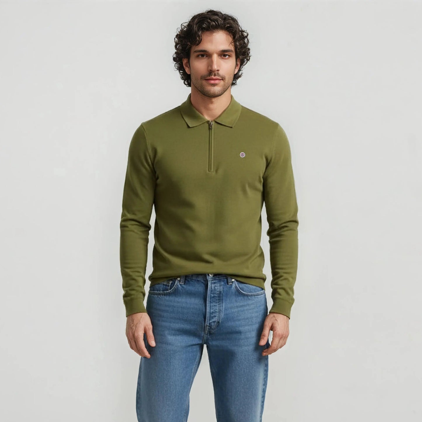 Luke men's bronze cotton long-sleeved rugby shirt in blanco serge