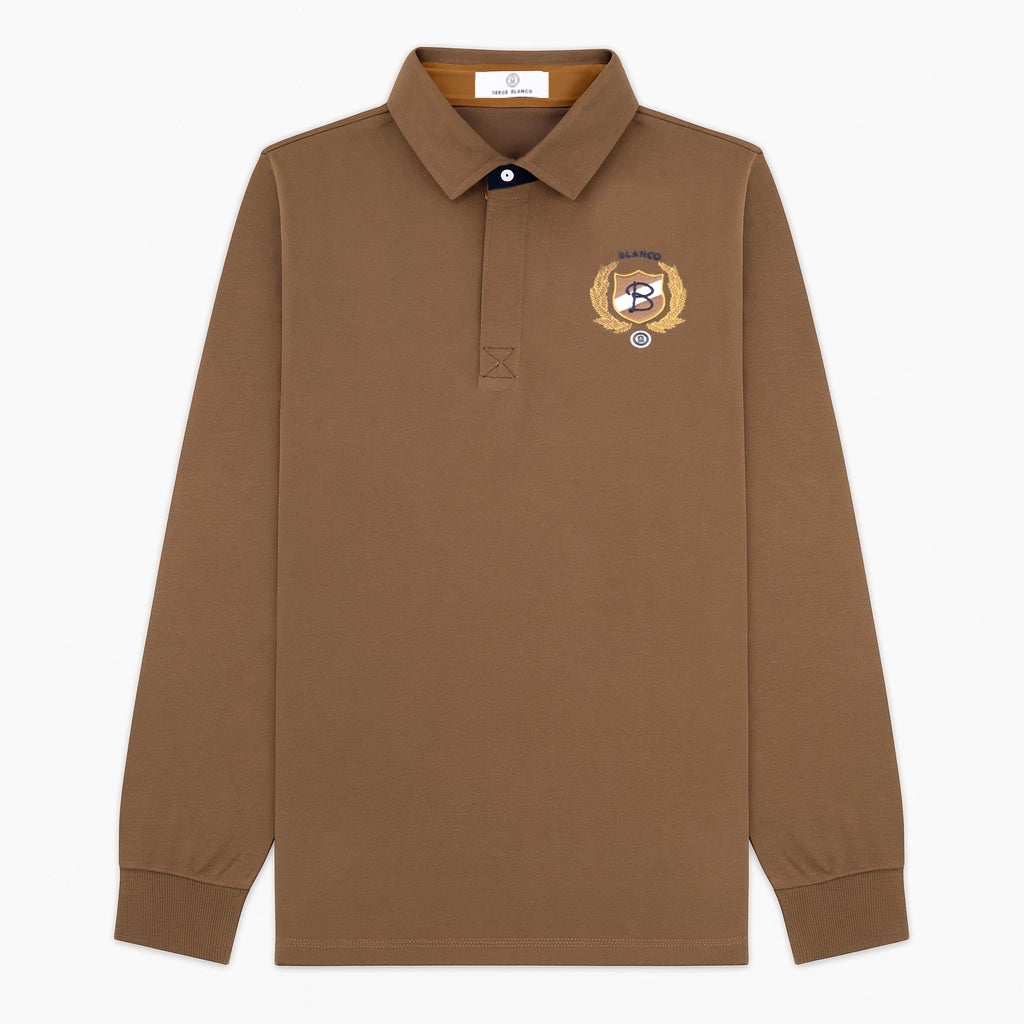 Men's brown long-sleeved rugby shirt by Serge Blanco