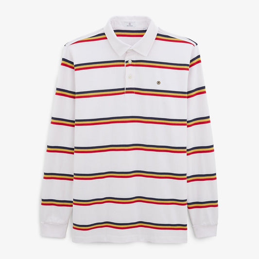 Landen white striped long-sleeved men's rugby shirt in serge blanco cotton