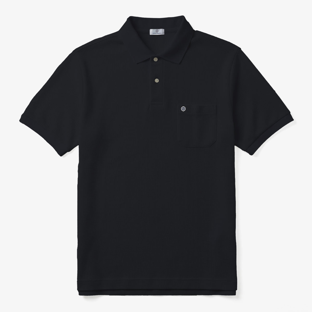 Dark blue embossed cotton short-sleeved polo shirt