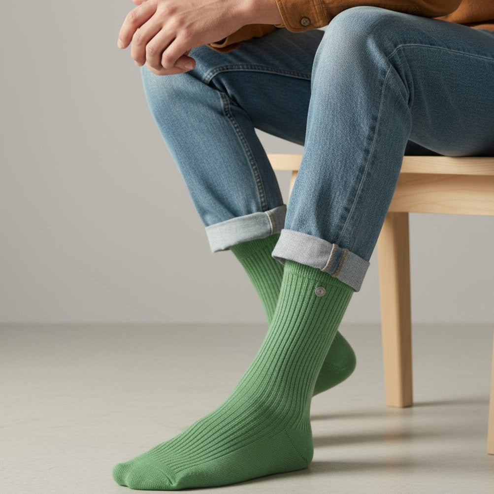 Pack of 3 pairs of plain almond green long socks by SERGE BLANCO