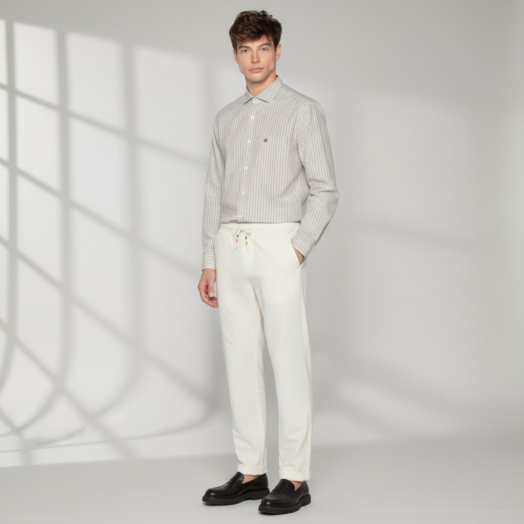 743 Men's White Linen Pants with Elastic Waistband by SERGE BLANCO
