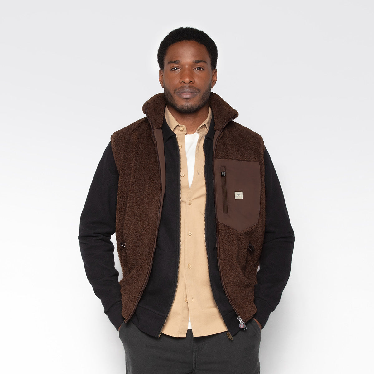 Brown sleeveless fleece jacket for men, Montreal, SERGE BLANCO