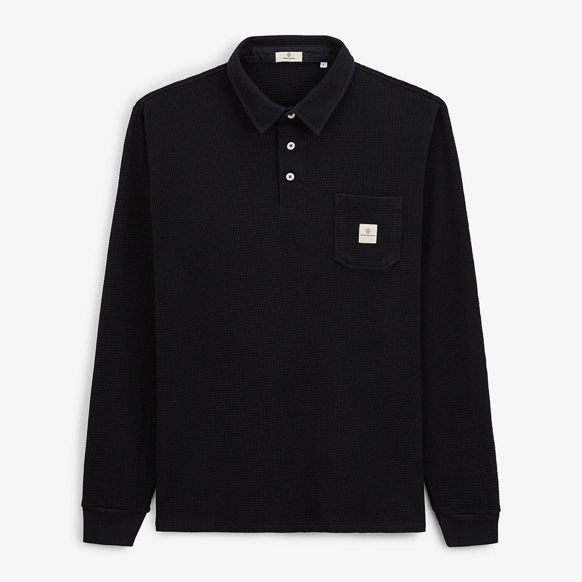 SERGE BLANCO black waffle polo shirt for men