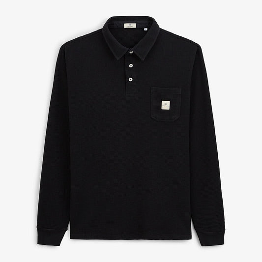 SERGE BLANCO black waffle polo shirt for men
