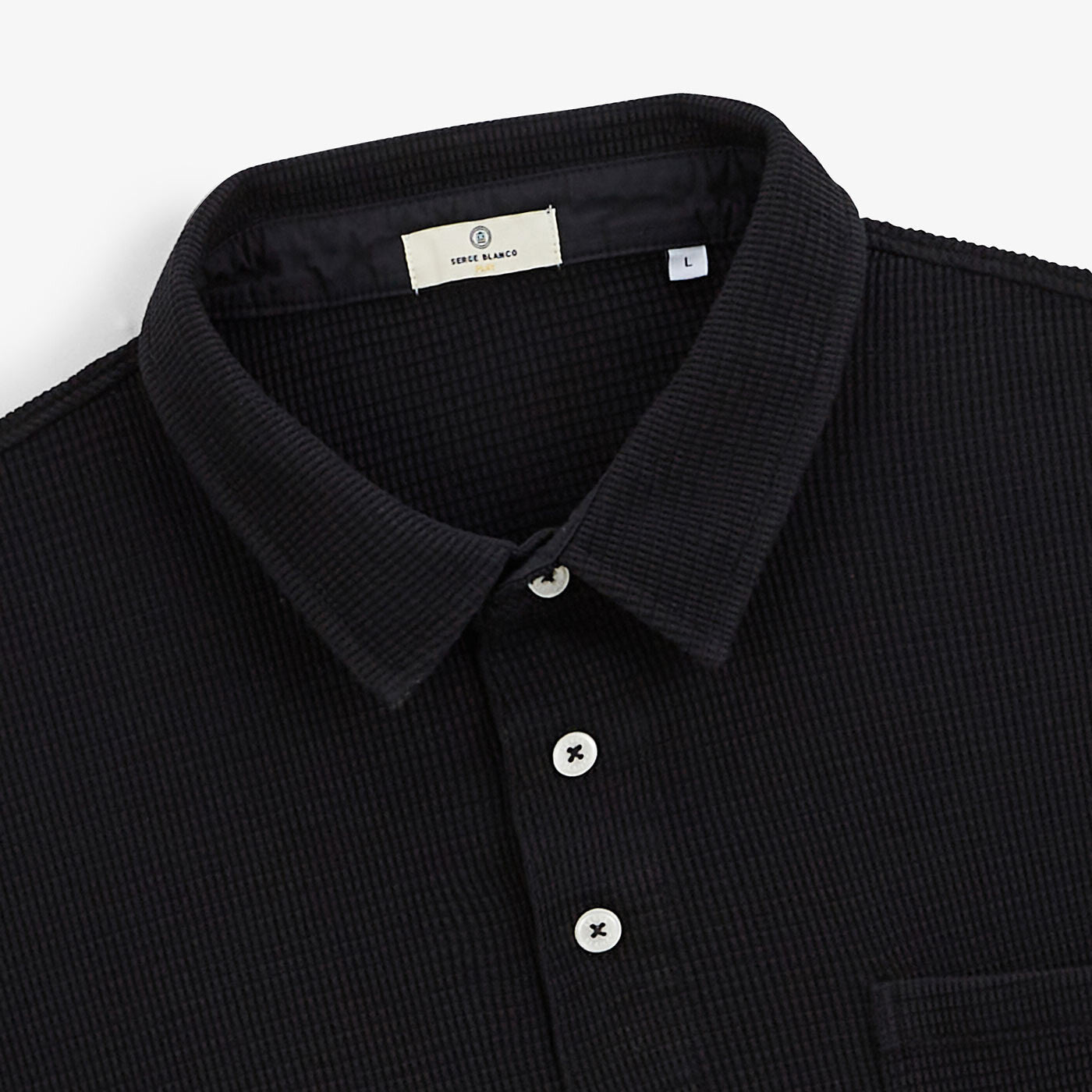 SERGE BLANCO black waffle polo shirt for men