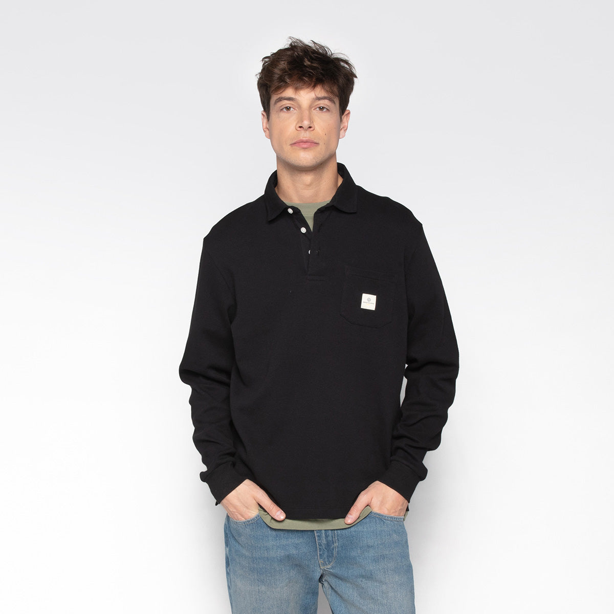 SERGE BLANCO black waffle polo shirt for men