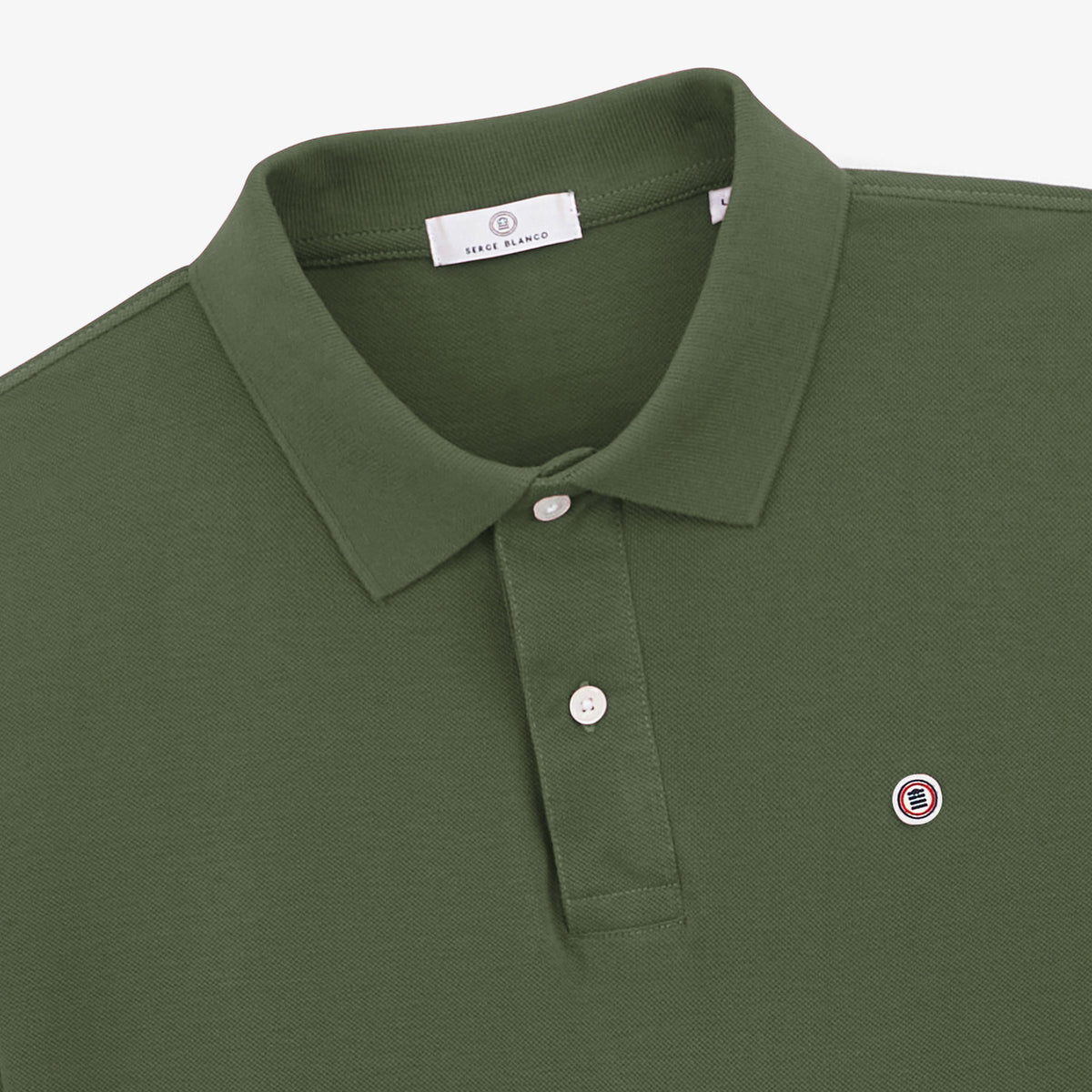 Lucas polo shirt in military green heathered cotton piqué fabric for men, serge blanco