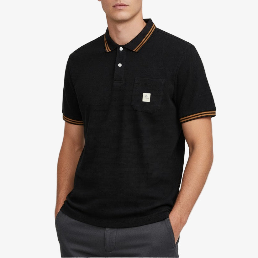 Men's Lorca Short-Sleeved Embossed Cotton Polo Shirt with Black Trim SERGE BLANCO