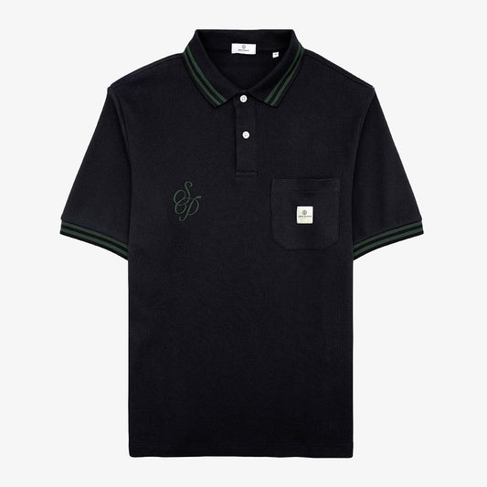 Black embossed short-sleeved polo shirt Section Paloise men's serge blanco