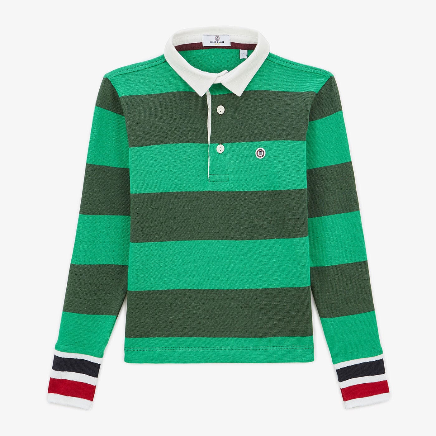 Junior olive green striped cotton rugby polo shirt