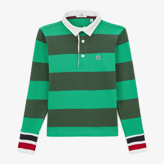 Junior olive green striped cotton rugby polo shirt